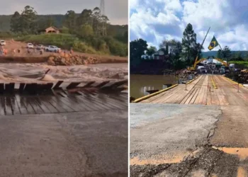 Ponte ficava localizada entre as comunidades de Arroio Feliz e Picada Cará. • Reprodução/ Redes sociais