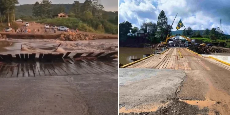 Ponte inaugurada há 2 meses é levada por correnteza no RS