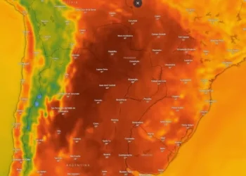 Previsão de temperatura para 14h de quinta-feira, 16 de janeiro — Foto: Windy/Reprodução