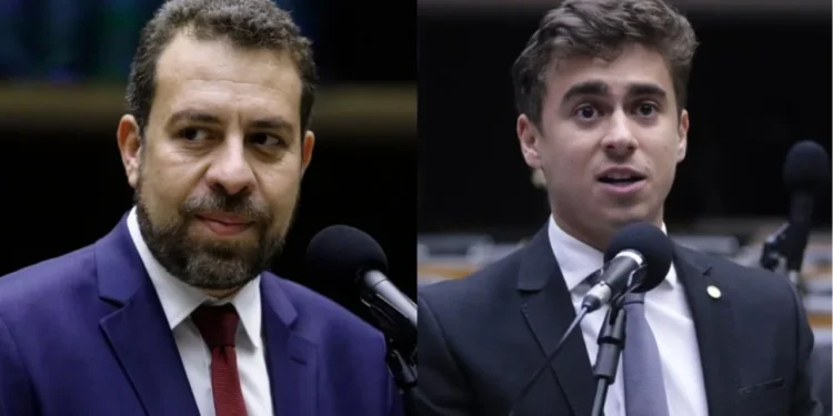 Guilherme Boulos (PSOL-SP), à direita, e Nikolas Ferreira (PL-MG), à esquerda • Mário Agra/Câmara dos Deputados / Vinicius Loures/Câmara dos Deputados