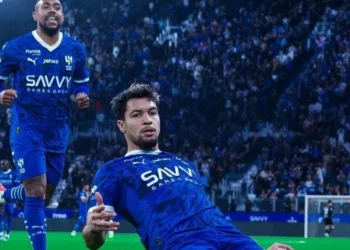 Marcos Leonardo comemora um dos gols na goleada do Al-Hilal pelo Saudita • X/Al-Hilal