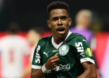 Estêvão comemorando gol • Foto: Cesar Greco/Palmeiras/by Canon