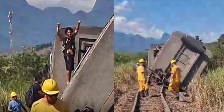 Não houve feridos no incidente e todos os passageiros que estavam a bordo foram retirados. • Reprodução