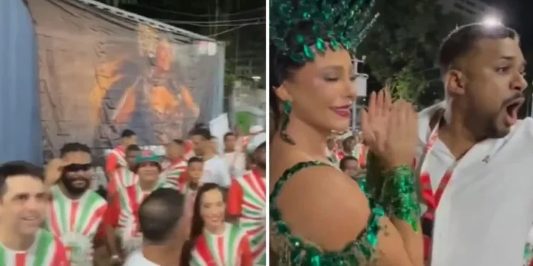 Paolla Oliveira se emociona ao ganhar bandeira da bateria da Grande Rio