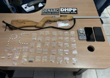 Foram apreendidos com os suspeitos diversas porções de drogas e uma arma de fogo - Divulgação PC/TO
