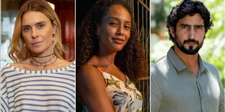Leila (Carolina Dieckmann), Raquel (Taís Araújo) e Ivan (Renato Góes) em "Vale Tudo" • TV Globo