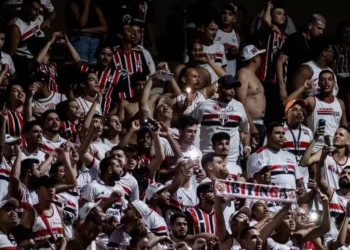 Torcida do SPFC apoia o time da arquibancada • Foto: Reprodução / X @saopaulofc