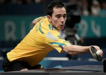 Hugo Calderano durante disputa pelo bronze • Alexandre Loureiro/COB