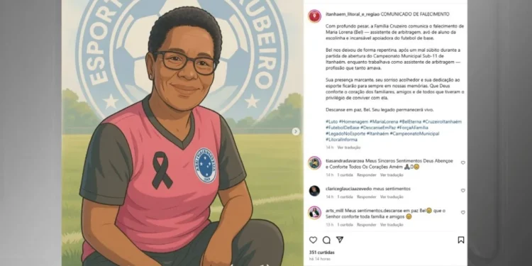 Árbitra teria falecido após mal súbito durante abertura de partida • Divulgação/Esporte Clube Cruzeiro Itanhaém