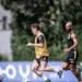 Rollheiser e Thaciano durante treino do Santos — Foto: Raul Baretta/ Santos FC