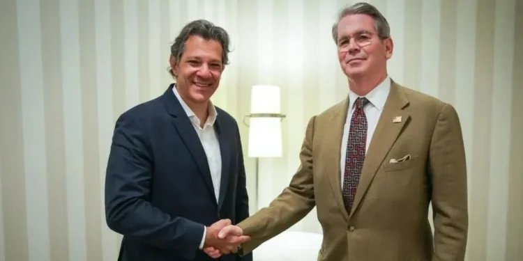 Fernando Haddad e Scott Bessent em encontro nos EUA • Diogo Zacarias/MF