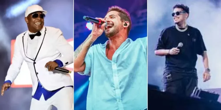 Da esquerda para direita: Psirico, Banda Eva e Felipe Amorim — Foto: Divulgação/João Souza/g1