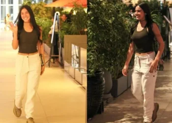 Duda Guerra posa sorridente ao chegar em restaurante de comida japonesa na Barra da Tijuca, no Rio • Edson Douglas/AgNews