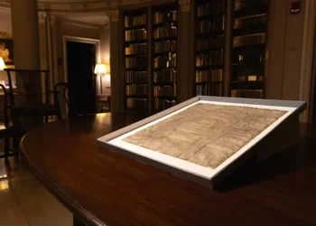 Carta Magna da biblioteca da Faculdade de Direito de Harvard é uma de sete versões existentes datadas de 1300. — Foto: Lorin Granger/Harvard Law School via AP