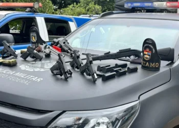 Operação integrada entre as Polícias Militares do Distrito Federal e do estado de Goiás resultou na apreensão de oito armas de fogo em Santa Maria • Reprodução/PM-DF