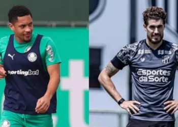 Centroavantes Vitor Roque e Pedro Raul vão se enfrentar na Copa do Brasil • Cesar Greco / Palmeiras / Felipe Santos / Ceará