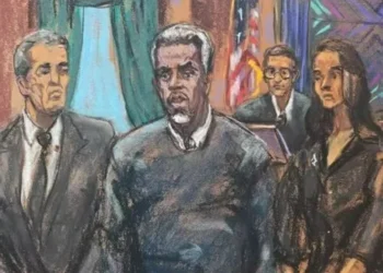 Desenho ilustra o testemunho de um stripper de Nova York que viu Sean "Diddy" Combs agarrar e arrastar a então namorada em um hotel em Nova York, testemunha stripper masculino • Reuters