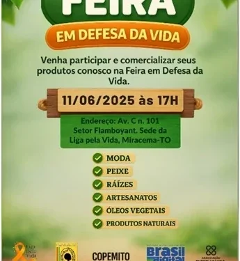 Feira em Defesa da Vida será lançada em Miracema do Tocantins com foco em saúde, cultura e economia solidária