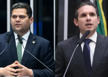 O senador Davi Alcolumbre (União-AP) e o deputado federal Hugo Motta (Republicanos-PB) • Marcos Oliveira/Agência Senado e Bruno Spada/Câmara dos Deputados