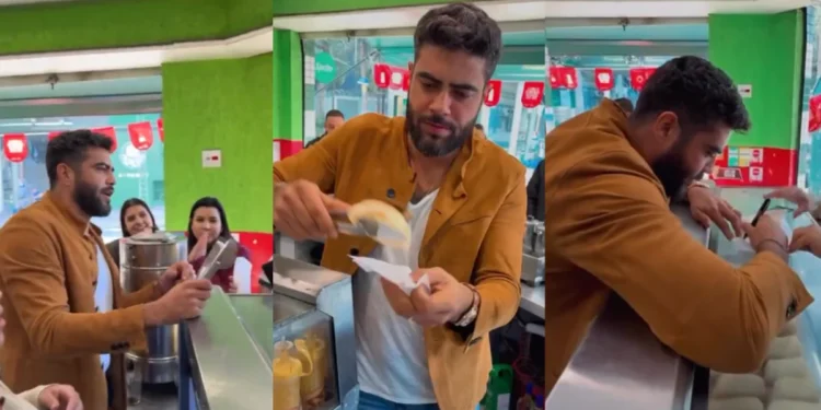 Henrique, dupla de Juliano, surpreende fãs servindo salgados em padaria