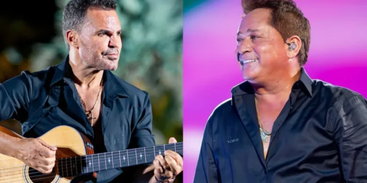 As supostas brigas teriam começado após essa aparição devido brincadeiras que Eduardo fez sob efeito de bebidas alcoólicas durante o show • 1: Divulgação; 2: Instagram/Eduardo Costa