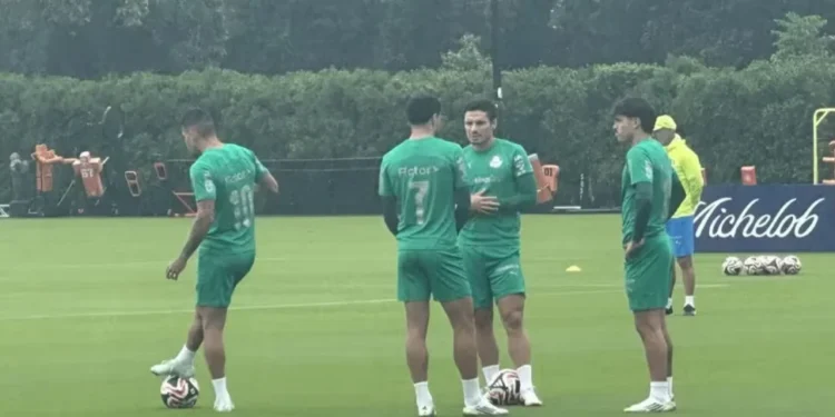 Paulinho em treino do Palmeiras na Filadélfia — Foto: Thiago Ferri