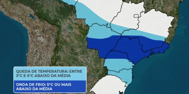 No decorrer ainda desta semana, a passagem de uma frente fria, irá reforçar um ar mais frio primeiro para áreas do Sul • Divulgação/Climatempo