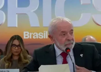 O presidente da República, Luiz Inácio Lula da Silva durante reunião do Brics • Reprodução