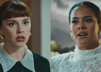 Solange (Alice Wegmann) teve seu clássico embate com Maria de Fátima (Bella Campos) nesta quinta-feira (10) • Reprodução/TV Globo