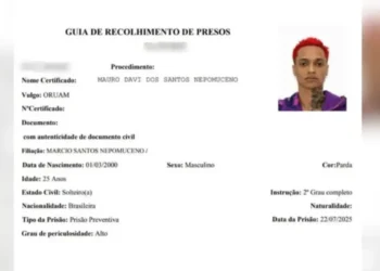 Ficha de Oruam no sistema prisional do RJ. • Reprodução