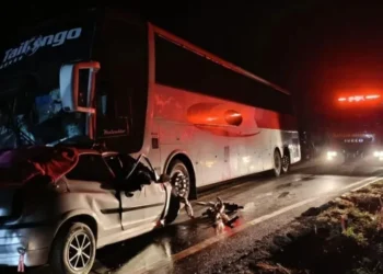 Colisão entre ônibus e carro deixa cinco mortos em MG.  • Reprodução/Bombeiros MG