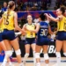 Jogadoras da Seleção Feminina de Vôlei comemoram ponto contra a França • Foto: Divulgação/ Volleyball Nations League