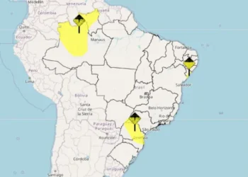 Mapa mostra alerta amarelo para chuvas em parte do Brasil  • Reprodução/Inmet