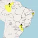Mapa mostra alerta amarelo para chuvas em parte do Brasil • Reprodução/Inmet