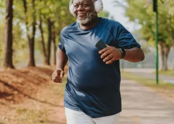 Homem idoso correndo em parque público Melhorar o condicionamento e capacidade física pode ser um fator preventivo para o câncer de próstata, diz estudo • andreswd/GettyImages
