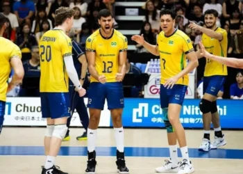 Seleção Brasileira Masculina de Vôlei em jogo contra a Alemanha na VNL • Foto: Divulgação/ Volleyball Nations League