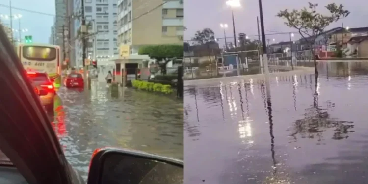 Pontos de alagamento em Santos e Guarujá após fortes chuvas  • Foto: Guarujá Mil Grau e Reprodução