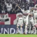 Jogadores do São Paulo comemoram gol sobre o Atlético Nacional no Morumbis pela Libertadores • Reprodução/X @LibertadoresBR