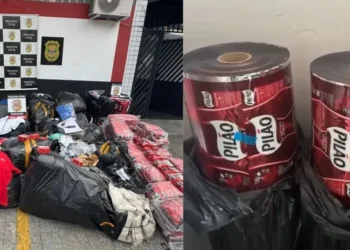 Polícia Civil apreende 275 kg de café Pilão falsificado e 2,5 mil peças de roupas contrafeitas em Osasco; dois homens foram presos em flagrante  • Reprodução/PCSP