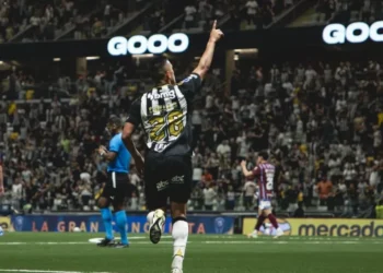 Cuello comemora o gol de empate do Atlético-MG contra o Godoy Cruz, pela Copa Sul-Americana • Pedro Souza/Atlético