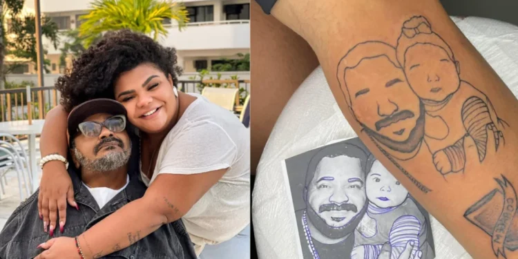 Flora Cruz realizou uma tatuagem para homenagear o seu pai, o cantor Arlindo Cruz  • Foto 1 e 2: Instagram/Flora Cruz