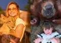 Virginia leva filhos ao zoológico em Dubai e segura onça no colo