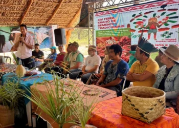 Secretário dos Povos Originários e Tradicionais, Paulo Xerente, na abertura da XIV Feira de Sementes Tradicionais do Povo Indígena Krahô