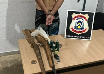 Suspeito foi autuado em flagrante pelo crime de posse ilegal de arma de fogo. Divulgação PCTO