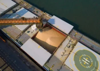 Abastecimento de navio com soja no porto de Santos. Incerteza no comércio global pode pressionar prêmios no Brasil — Foto: Divulgação porto de Santos