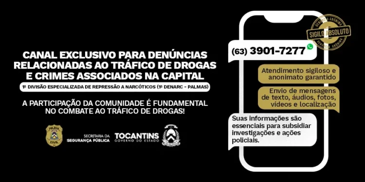 O canal permite o
envio de informações e dados sobre movimentações suspeitas - Foto: Divulgação SSP/TO