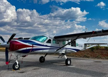 Aeronave equipada no aeroporto de Porto Nacional, onde foi montada a base de voos para o trabalho na região sudeste do estado -  Julia Carretero/Governo do Tocantins