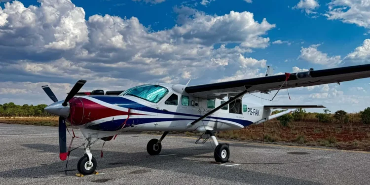 Aeronave equipada no aeroporto de Porto Nacional, onde foi montada a base de voos para o trabalho na região sudeste do estado - Julia Carretero/Governo do Tocantins