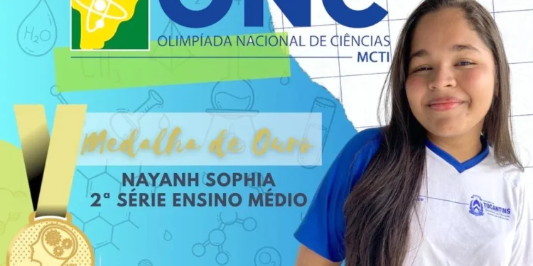 Aluna Nayanh Sophia, medalha de ouro na Olimpíada Nacional de Ciências - Foto: divulgação/Seduc/Governo do Tocantins