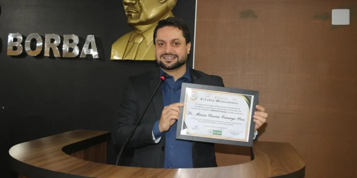 Vereador palmense Dr. Vinicius Pires é homenageado pelo legislativo miracemense